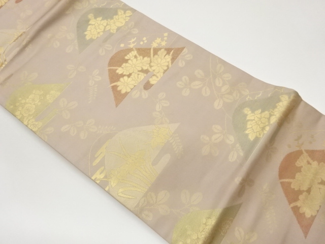 抽象山に菊・梅・花々模様織出し名古屋帯